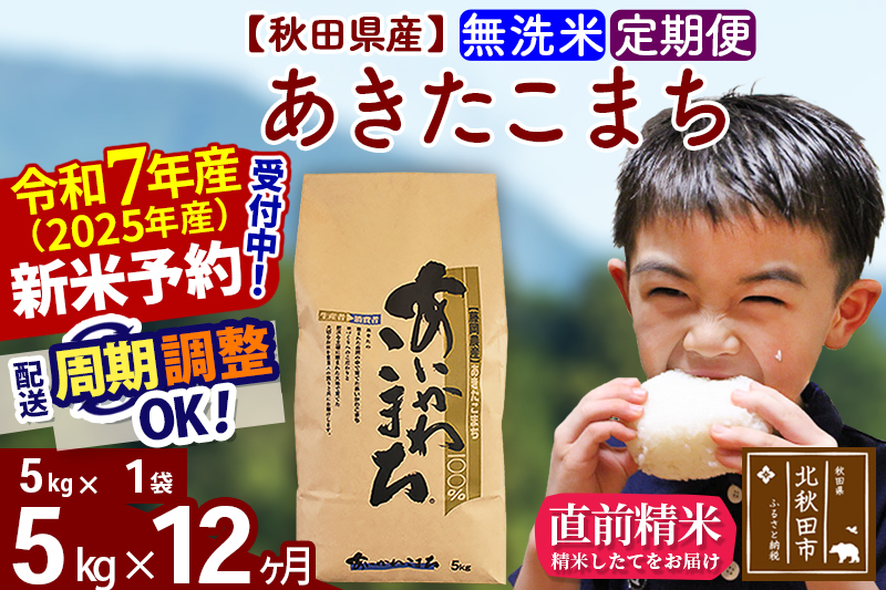 ※令和7年産 新米※《定期便12ヶ月》秋田県産 あきたこまち 5kg【無洗米】(5kg小分け袋) 2025年産 お届け時期選べる お届け周期調整可能 隔月に調整OK お米 藤岡農産