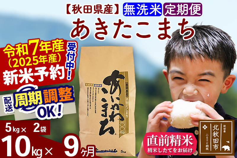 ※令和7年産 新米※《定期便9ヶ月》秋田県産 あきたこまち 10kg【無洗米】(5kg小分け袋) 2025年産 お届け時期選べる お届け周期調整可能 隔月に調整OK お米 藤岡農産