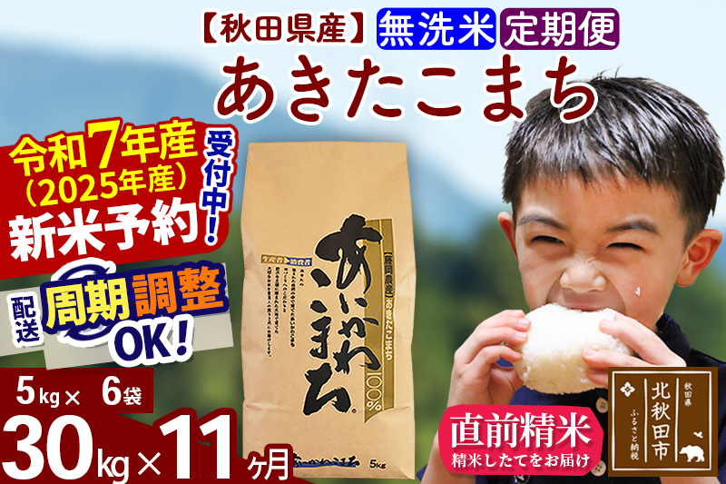 ※令和7年産 新米※《定期便11ヶ月》秋田県産 あきたこまち 30kg【無洗米】(5kg小分け袋) 2025年産 お届け時期選べる お届け周期調整可能 隔月に調整OK お米 藤岡農産