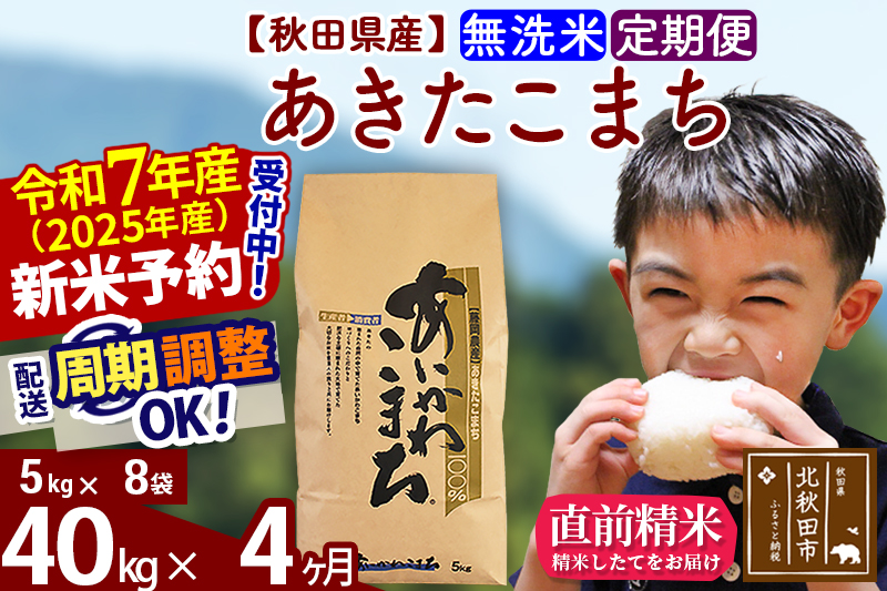 ※令和7年産 新米※《定期便4ヶ月》秋田県産 あきたこまち 40kg【無洗米】(5kg小分け袋) 2025年産 お届け時期選べる お届け周期調整可能 隔月に調整OK お米 藤岡農産