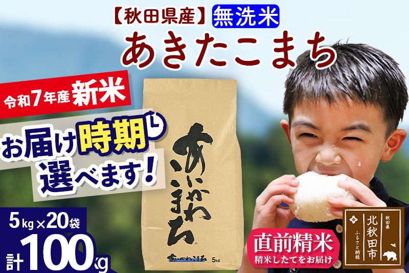 ※令和7年産 新米※秋田県産 あきたこまち 100kg【無洗米】(5kg小分け袋) 【1回のみお届け】2025年産 お届け時期選べる お米 藤岡農産