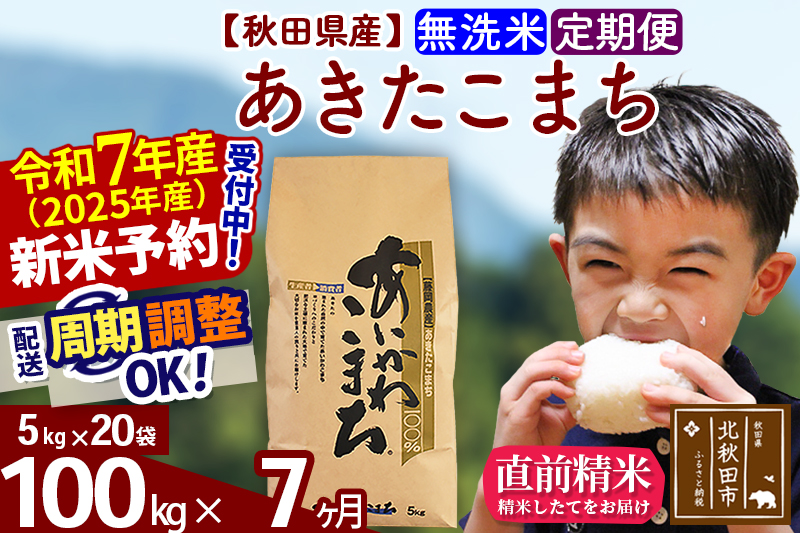 ※令和7年産 新米※《定期便7ヶ月》秋田県産 あきたこまち 100kg【無洗米】(5kg小分け袋) 2025年産 お届け時期選べる お届け周期調整可能 隔月に調整OK お米 藤岡農産