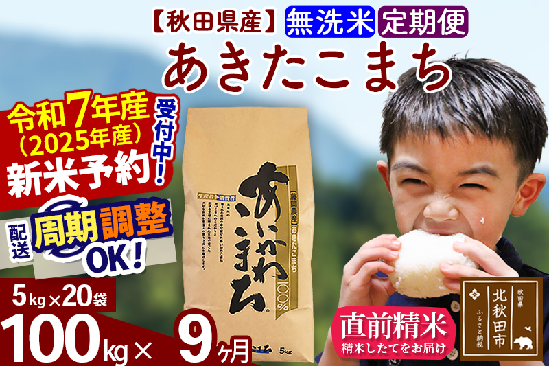 ※令和7年産 新米※《定期便9ヶ月》秋田県産 あきたこまち 100kg【無洗米】(5kg小分け袋) 2025年産 お届け時期選べる お届け周期調整可能 隔月に調整OK お米 藤岡農産