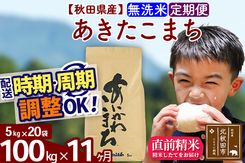 ※令和7年産※《定期便11ヶ月》秋田県産 あきたこまち 100kg【無洗米】(5kg小分け袋) 2025年産 お届け時期選べる お届け周期調整可能 隔月に調整OK お米 藤岡農産