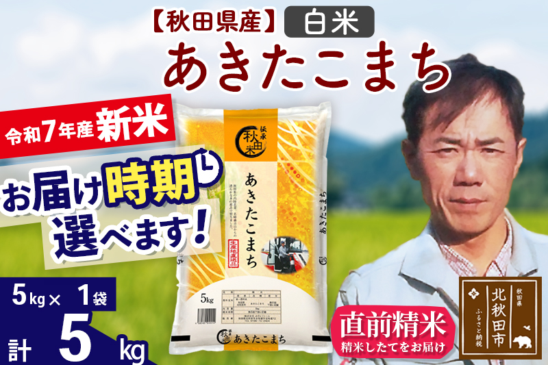 ※令和7年産 新米※秋田県産 あきたこまち 5kg【白米】(5kg小分け袋)【1回のみお届け】2025年産 お届け時期選べる お米 みそらファーム