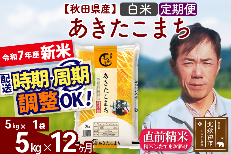 ※令和7年産 新米※《定期便12ヶ月》秋田県産 あきたこまち 5kg【白米】(5kg小分け袋) 2025年産 お届け時期選べる お届け周期調整可能 隔月に調整OK お米 みそらファーム