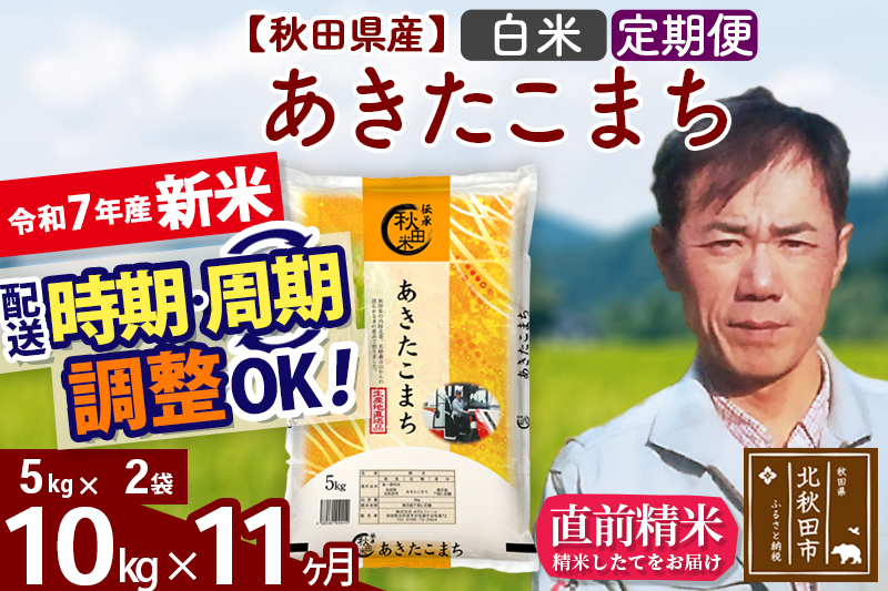 ※令和7年産 新米※《定期便11ヶ月》秋田県産 あきたこまち 10kg【白米】(5kg小分け袋) 2025年産 お届け時期選べる お届け周期調整可能 隔月に調整OK お米 みそらファーム