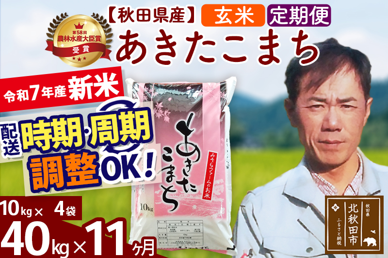 ※令和7年産 新米※《定期便11ヶ月》秋田県産 あきたこまち 40kg【玄米】(10kg袋) 2025年産 お届け時期選べる お届け周期調整可能 隔月に調整OK お米 みそらファーム
