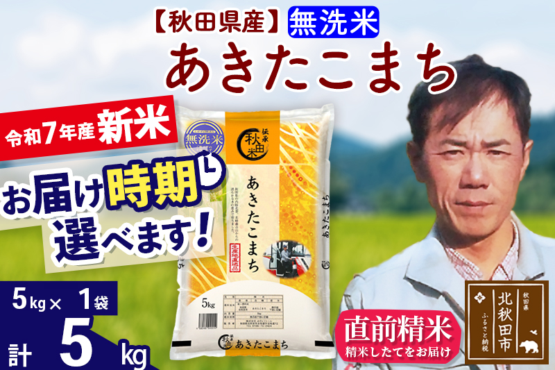 ※令和7年産 新米※秋田県産 あきたこまち 5kg【無洗米】(5kg小分け袋)【1回のみお届け】2025年産 お届け時期選べる お米 みそらファーム