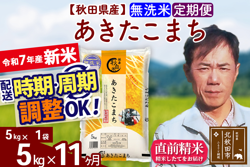 ※令和7年産 新米※《定期便11ヶ月》秋田県産 あきたこまち 5kg【無洗米】(5kg小分け袋) 2025年産 お届け時期選べる お届け周期調整可能 隔月に調整OK お米 みそらファーム
