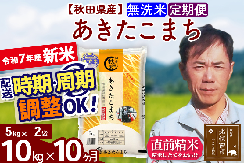 ※令和7年産 新米※《定期便10ヶ月》秋田県産 あきたこまち 10kg【無洗米】(5kg小分け袋) 2025年産 お届け時期選べる お届け周期調整可能 隔月に調整OK お米 みそらファーム