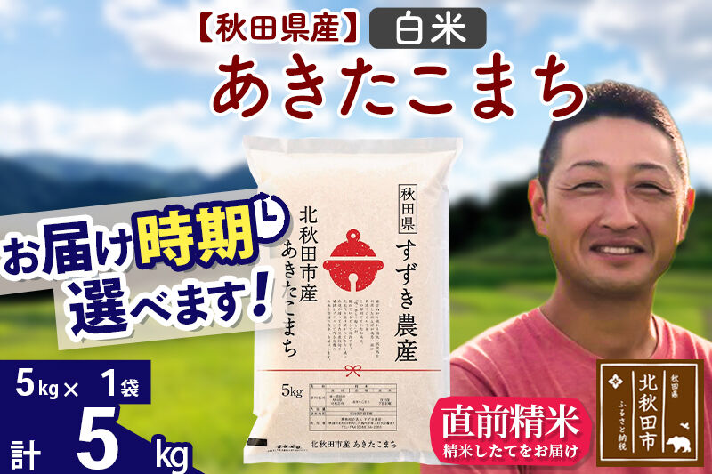 ※令和7年産※秋田県産 あきたこまち 5kg【白米】(5kg小分け袋)【1回のみお届け】2025年産 お届け時期選べる お米 すずき農産