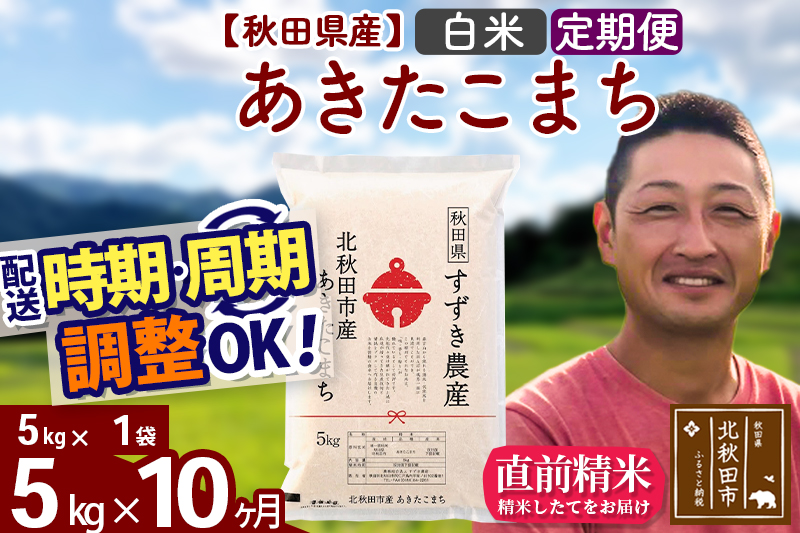 ※令和7年産※《定期便10ヶ月》秋田県産 あきたこまち 5kg【白米】(5kg小分け袋) 2025年産 お届け時期選べる お届け周期調整可能 隔月に調整OK お米 すずき農産