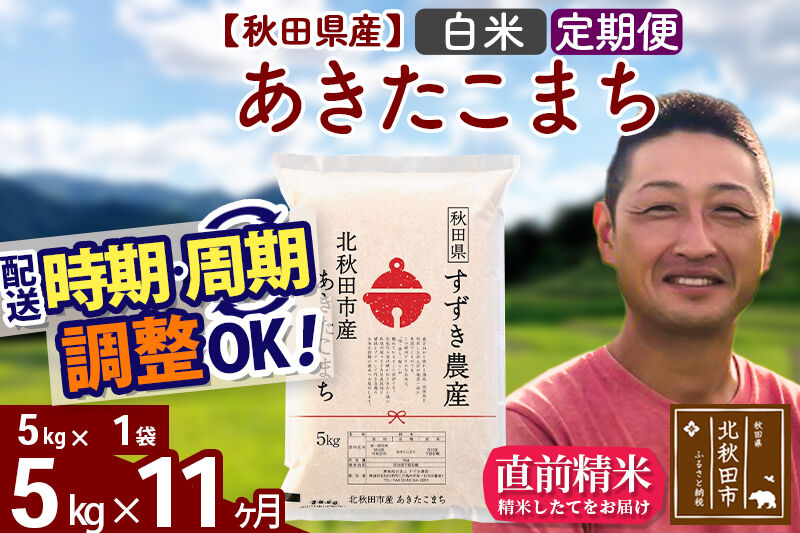 ※令和7年産※《定期便11ヶ月》秋田県産 あきたこまち 5kg【白米】(5kg小分け袋) 2025年産 お届け時期選べる お届け周期調整可能 隔月に調整OK お米 すずき農産