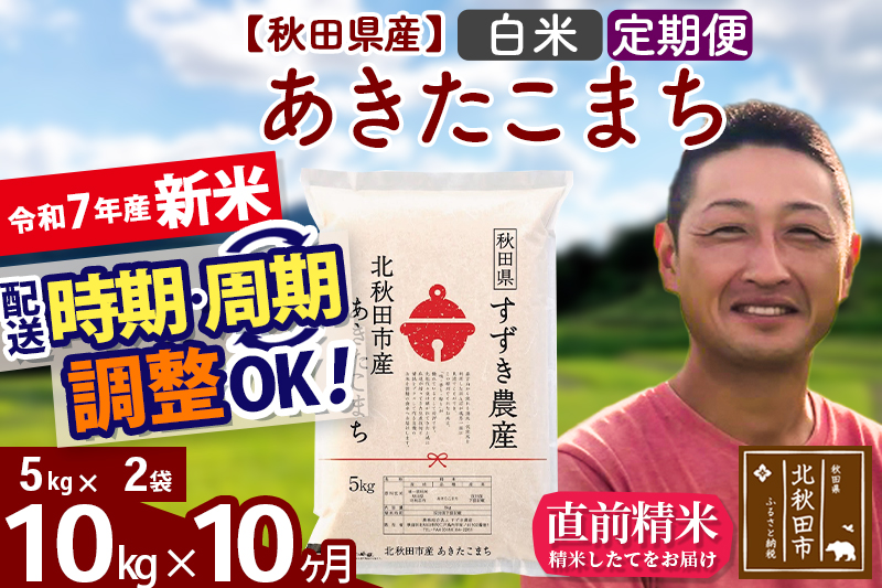 ※令和7年産 新米※《定期便10ヶ月》秋田県産 あきたこまち 10kg【白米】(5kg小分け袋) 2025年産 お届け時期選べる お届け周期調整可能 隔月に調整OK お米 すずき農産