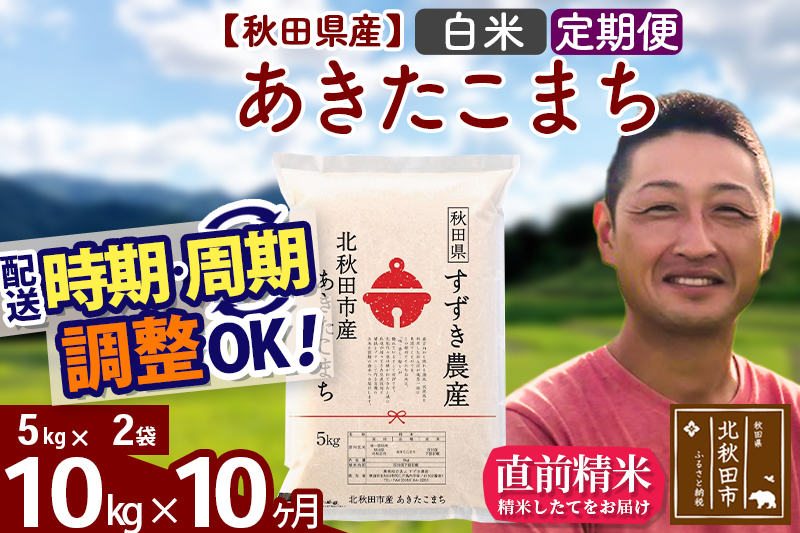 ※令和7年産※《定期便10ヶ月》秋田県産 あきたこまち 10kg【白米】(5kg小分け袋) 2025年産 お届け時期選べる お届け周期調整可能 隔月に調整OK お米 すずき農産