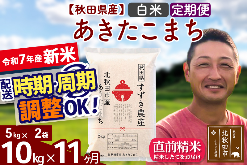 ※令和7年産 新米※《定期便11ヶ月》秋田県産 あきたこまち 10kg【白米】(5kg小分け袋) 2025年産 お届け時期選べる お届け周期調整可能 隔月に調整OK お米 すずき農産