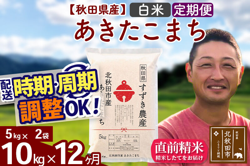 ※令和7年産※《定期便12ヶ月》秋田県産 あきたこまち 10kg【白米】(5kg小分け袋) 2025年産 お届け時期選べる お届け周期調整可能 隔月に調整OK お米 すずき農産