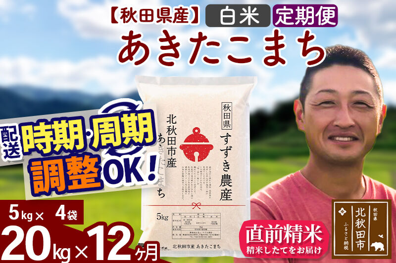 ※令和7年産※《定期便12ヶ月》秋田県産 あきたこまち 20kg【白米】(5kg小分け袋) 2025年産 お届け時期選べる お届け周期調整可能 隔月に調整OK お米 すずき農産