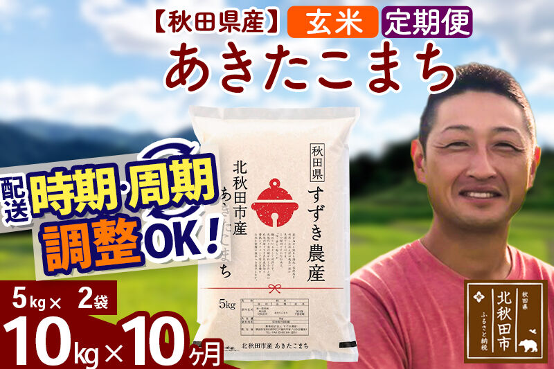 ※令和7年産※《定期便10ヶ月》秋田県産 あきたこまち 10kg【玄米】(5kg小分け袋) 2025年産 お届け時期選べる お届け周期調整可能 隔月に調整OK お米 すずき農産