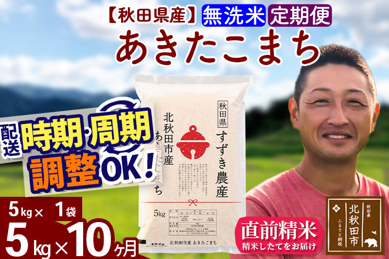 ※令和7年産※《定期便10ヶ月》秋田県産 あきたこまち 5kg【無洗米】(5kg小分け袋) 2025年産 お届け時期選べる お届け周期調整可能 隔月に調整OK お米 すずき農産