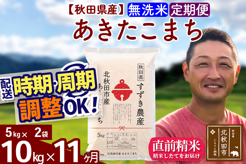 ※令和7年産※《定期便11ヶ月》秋田県産 あきたこまち 10kg【無洗米】(5kg小分け袋) 2025年産 お届け時期選べる お届け周期調整可能 隔月に調整OK お米 すずき農産