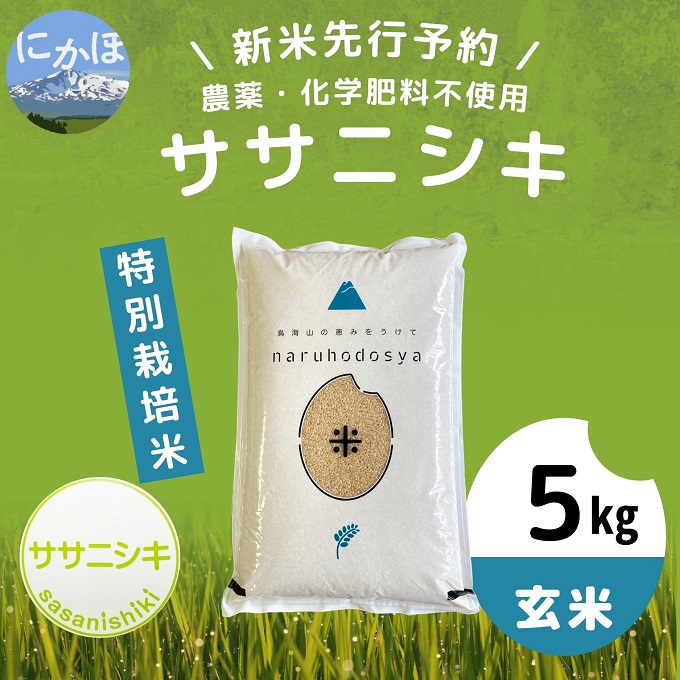 [令和5年産新米予約][玄米]栽培期間中農薬・化学肥料不使用 特別栽培米ササニシキ5kg