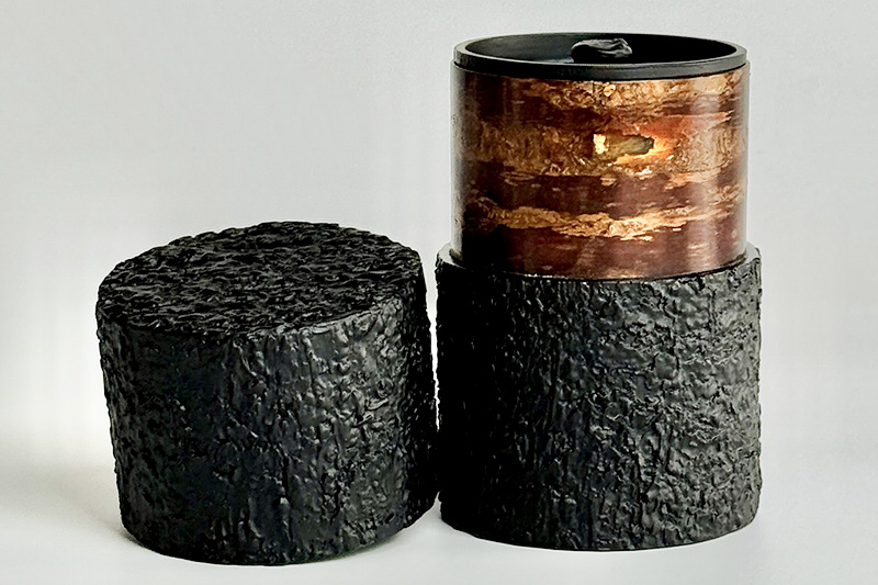 角館樺細工《冨岡商店》茶筒 マットバーク ブラック スリム M 角館工芸協同組合