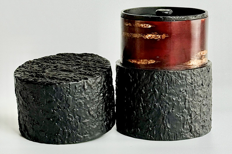 角館樺細工《冨岡商店》茶筒 マットバーク ブラック ワイド M 角館工芸協同組合