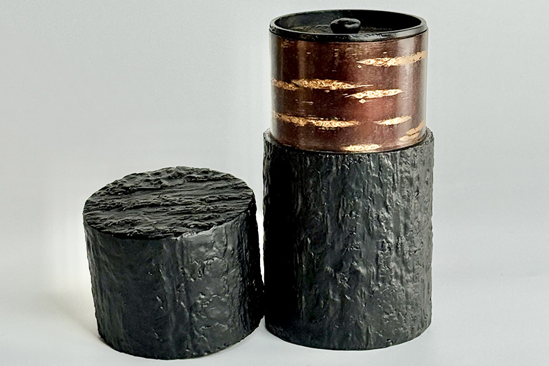 角館樺細工《冨岡商店》茶筒 マットバーク ブラック ワイド L 角館工芸協同組合