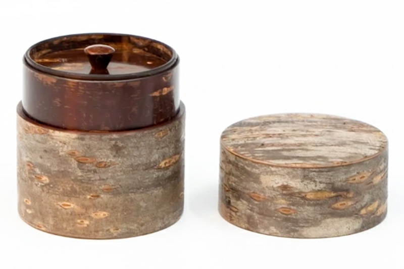 角館樺細工《樺細工 八柳》 総皮 茶筒 小 チラシ 100g 角館工芸協同組合