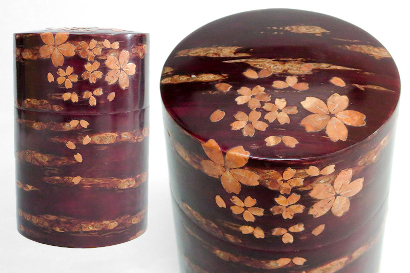 角館樺細工 総皮茶筒（大）桜 化粧箱 角館工芸協同組合