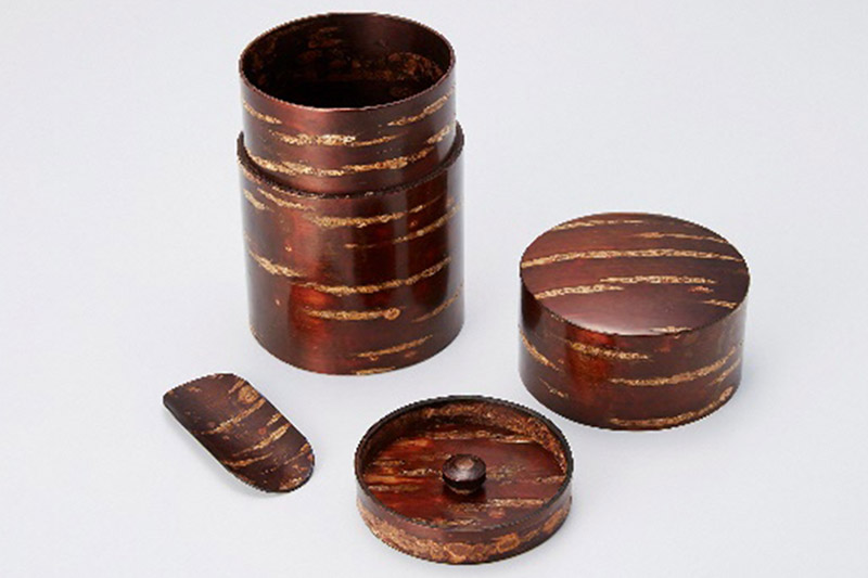 角館樺細工《冨岡商店》総皮茶筒茶箕セット 大 角館工芸協同組合