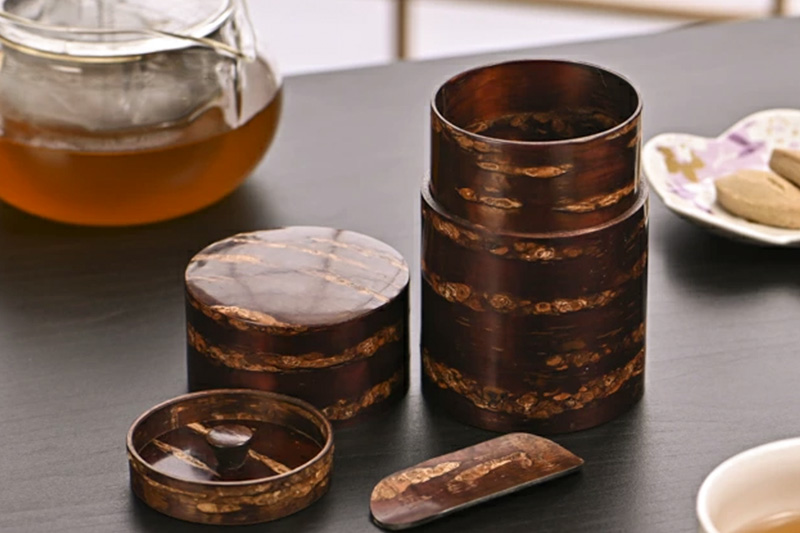 角館樺細工《樺細工 八柳》 総皮 茶筒 煎茶君 無地 100g 角館工芸協同組合