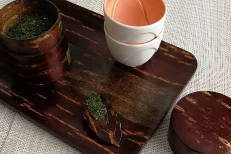 角館樺細工《冨岡商店》総皮茶筒茶箕セット 大 角館工芸協同組合