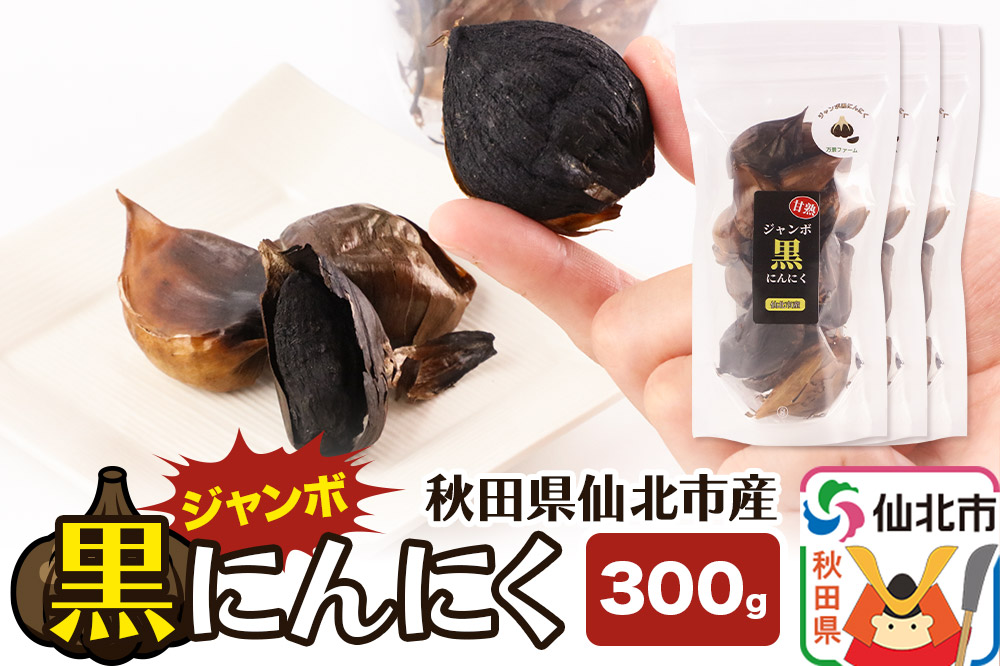 秋田県仙北市産 ジャンボ黒にんにく 300g（100g×3パック）