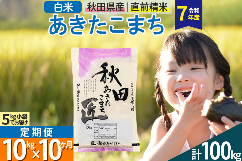 【白米】＜令和7年産＞ 《定期便10ヶ月》秋田県産 あきたこまち 10kg (5kg×2袋)×10回 10キロ お米 匠