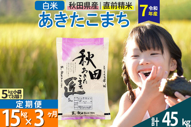 【白米】＜令和7年産＞ 《定期便3ヶ月》秋田県産 あきたこまち 15kg (5kg×3袋)×3回 15キロ お米 匠