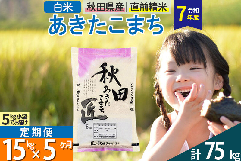 【白米】＜令和7年産＞ 《定期便5ヶ月》秋田県産 あきたこまち 15kg (5kg×3袋)×5回 15キロ お米 匠
