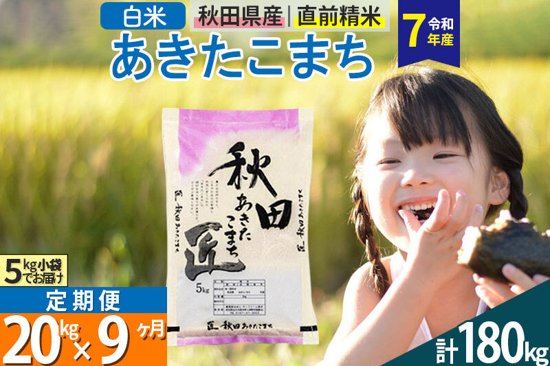 【白米】＜令和7年産＞ 《定期便9ヶ月》秋田県産 あきたこまち 20kg (5kg×4袋)×9回 20キロ お米 匠