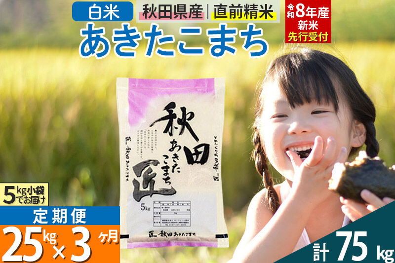 【白米】＜令和8年産 新米予約＞ 《定期便3ヶ月》秋田県産 あきたこまち 25kg (5kg×5袋)×3回 25キロ お米 匠  [サンファーム西木]