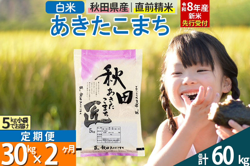 【白米】＜令和8年産 新米予約＞ 《定期便2ヶ月》秋田県産 あきたこまち 30kg (5kg×6袋)×2回 30キロ お米 匠  [サンファーム西木]
