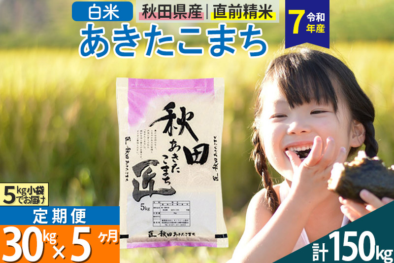 【白米】＜令和7年産＞ 《定期便5ヶ月》秋田県産 あきたこまち 30kg (5kg×6袋)×5回 30キロ お米 匠