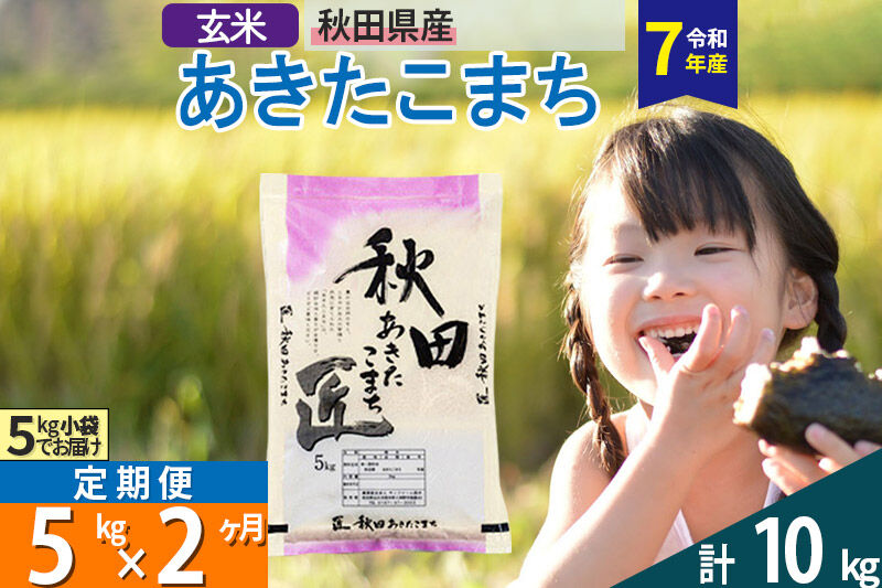 【玄米】＜令和7年産＞《定期便2ヶ月》秋田県産 あきたこまち 5kg (5kg×1袋)×2回