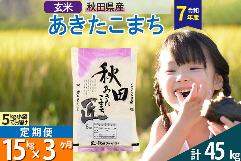 【玄米】＜令和7年産＞ 《定期便3ヶ月》秋田県産 あきたこまち 15kg (5kg×3袋)×3回 15キロ お米 匠