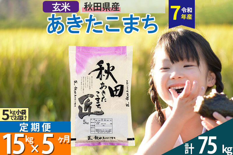 【玄米】＜令和7年産＞ 《定期便5ヶ月》秋田県産 あきたこまち 15kg (5kg×3袋)×5回 15キロ お米 匠