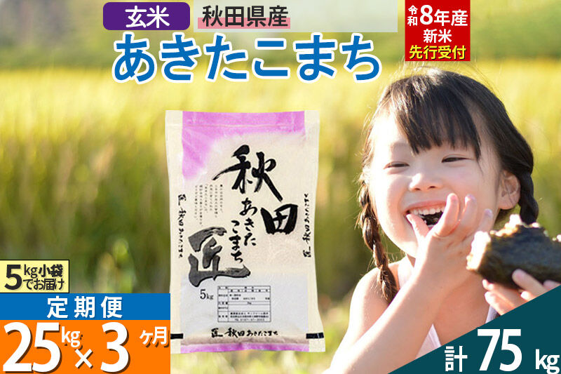 【玄米】＜令和8年産 新米予約＞ 《定期便3ヶ月》秋田県産 あきたこまち 25kg (5kg×5袋)×3回 25キロ お米 匠  [サンファーム西木]