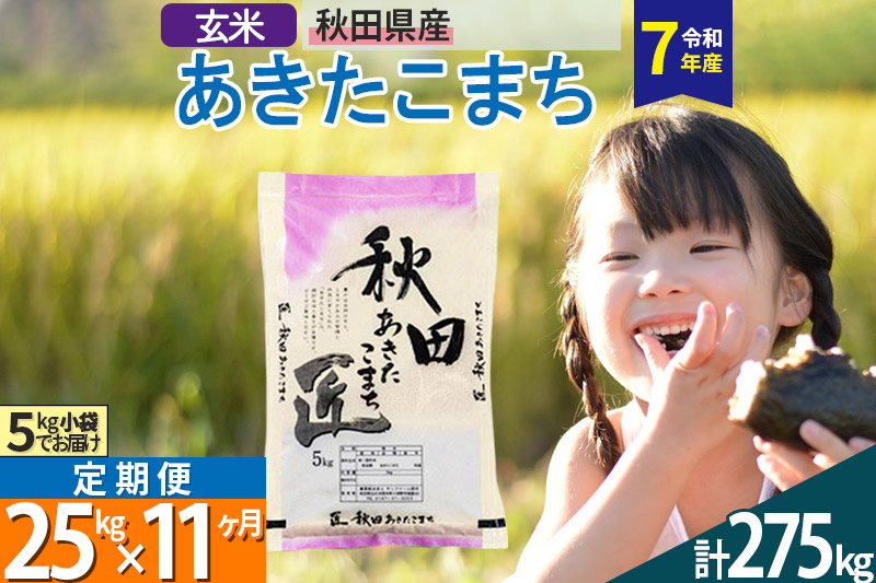 【玄米】＜令和7年産＞ 《定期便11ヶ月》秋田県産 あきたこまち 匠 25kg (5kg×5袋)×11回 25キロ お米