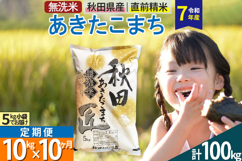 【無洗米】＜令和7年産＞《定期便10ヶ月》秋田県産 あきたこまち 10kg (5kg×2袋) ×10回 10キロ お米 匠