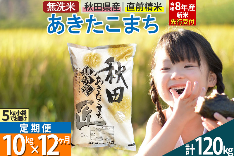 【無洗米】＜令和8年産 新米予約＞《定期便12ヶ月》秋田県産 あきたこまち 10kg (5kg×2袋) ×12回 10キロ お米 匠